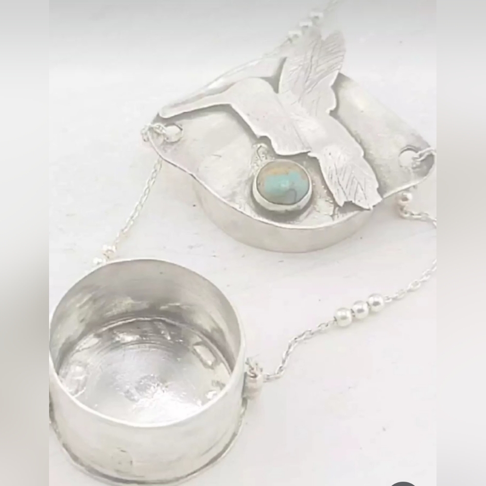 HUMMINGBIRD TURQUOISE BOX PENDANT HANDMADE IN STERLING SILVER METAL